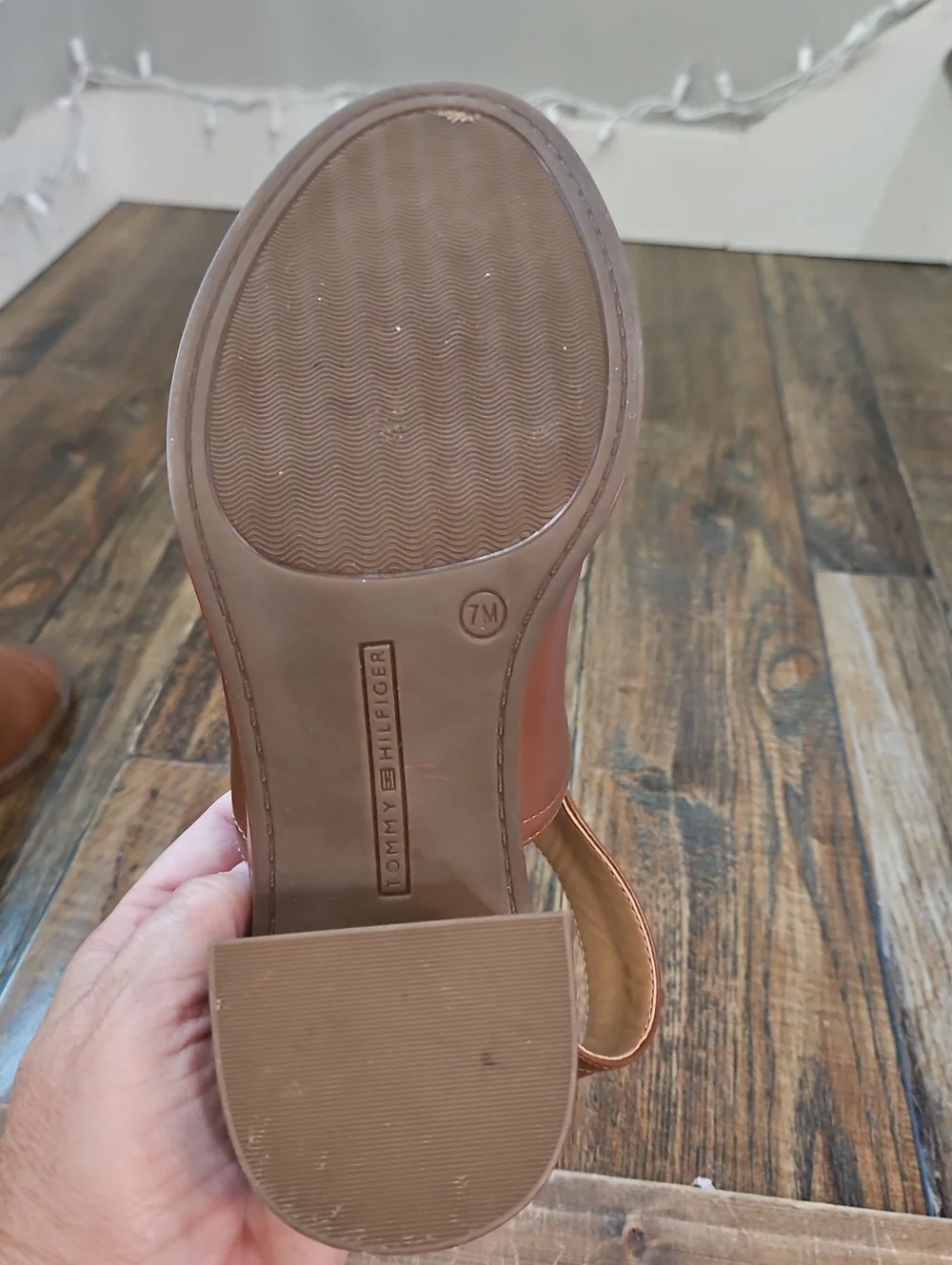 Tommy Hilfiger Cognac Leather Peep-Toe Chunky Block Stacked Heel Sandals